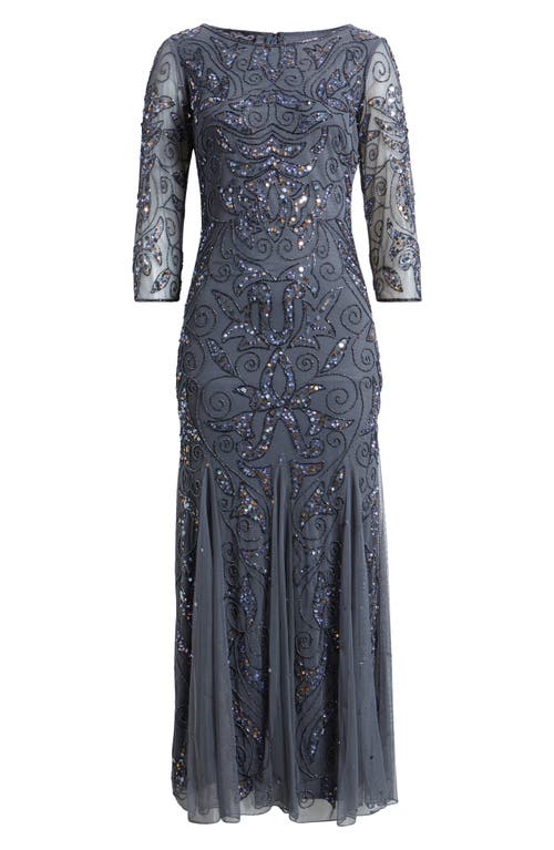 PISARRO NIGHTS PISARRO NIGHTS ILLUSION SLEEVE BEADED A-LINE GOWN