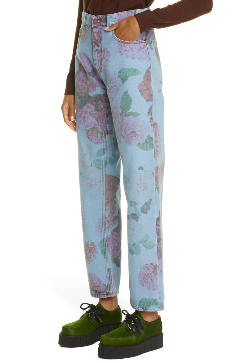 Floral Print Straight Leg Jeans, Alternate, color, FADED ROSES