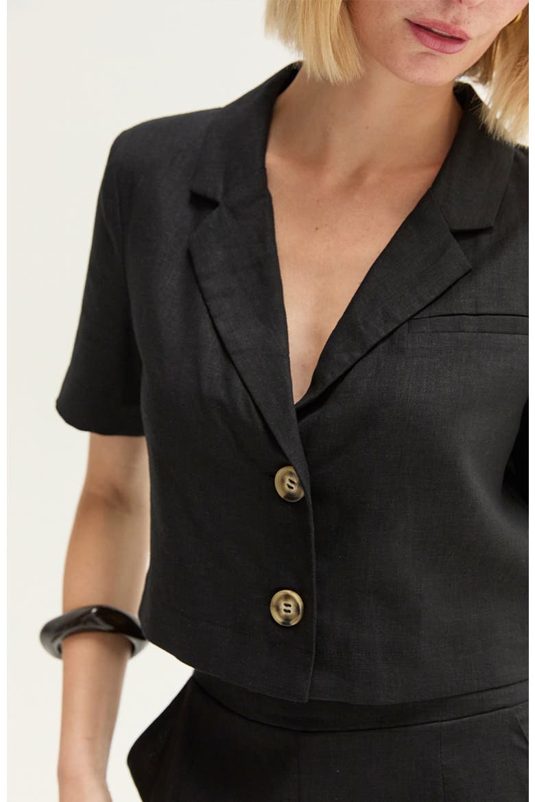 Cropped Linen Blend Blazer, Alternate, color, Black