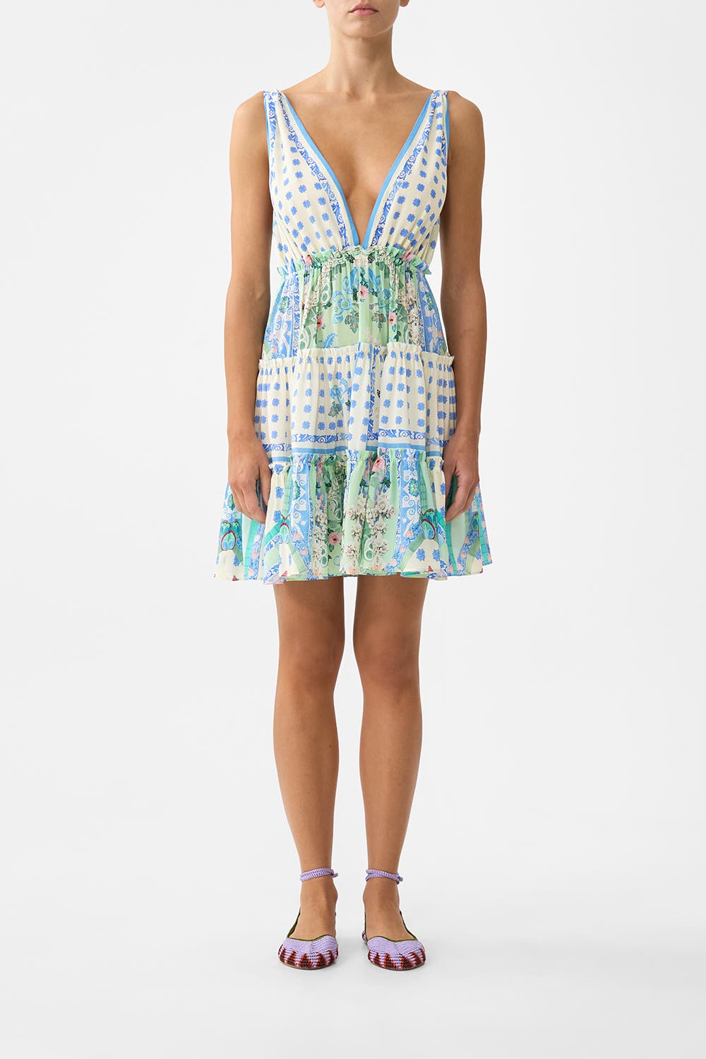 Tiered Short Dress With Shoulder Ties
