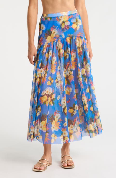 Maeden Floral Cover-Up Midi Skirt