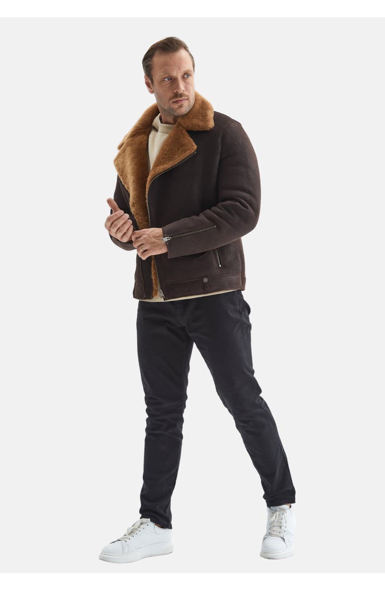 Furniq UK Shearling Jacket, Main, color, Brown