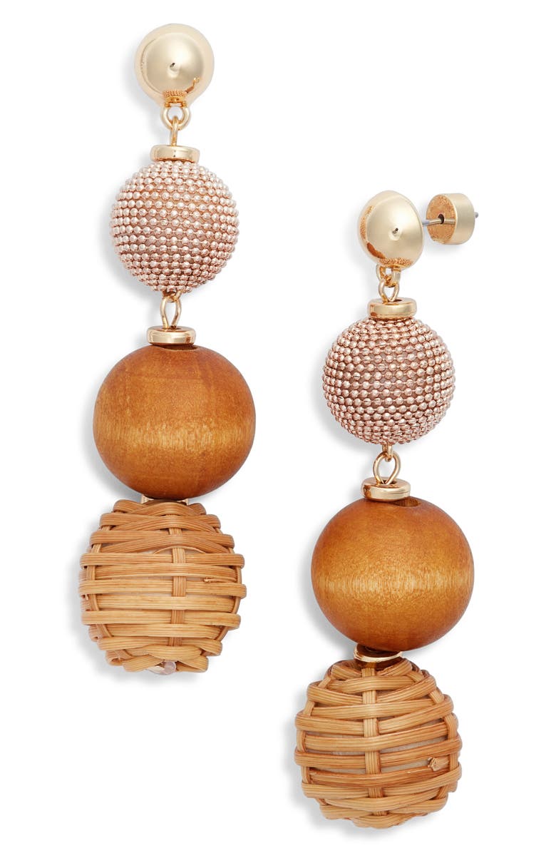 Nordstrom Raffia & Wood Bead Drop Earrings, Main, color, 