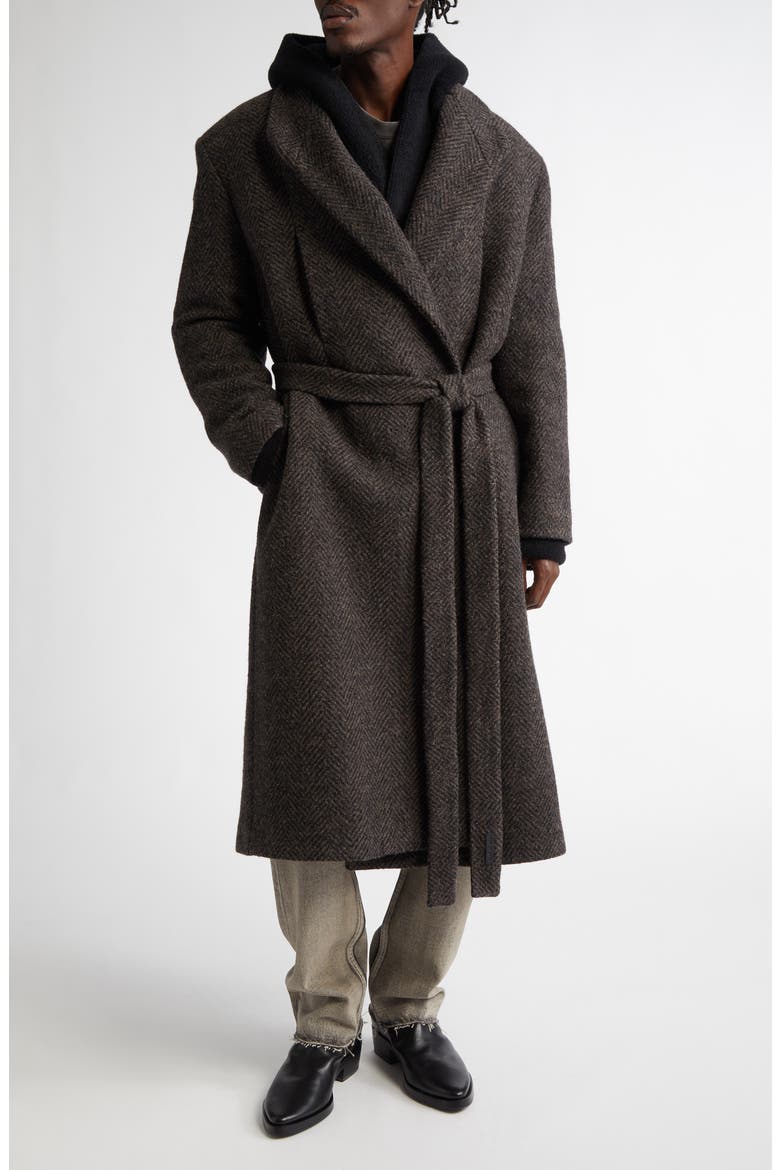 Fear of God Herringbone Belted Virgin Wool Coat (Men) | Nordstrom