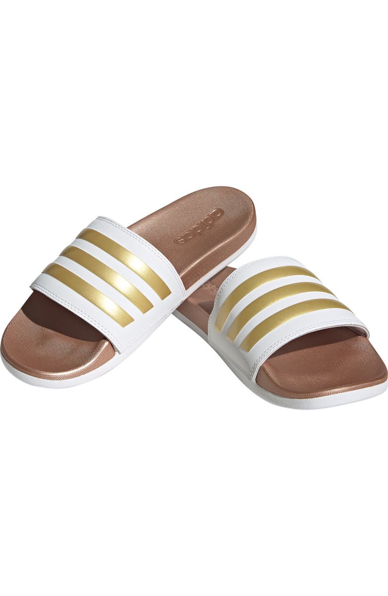 adidas Adilette Comfort Slide Sandal, Main, color, White/ White/ Matte Gold