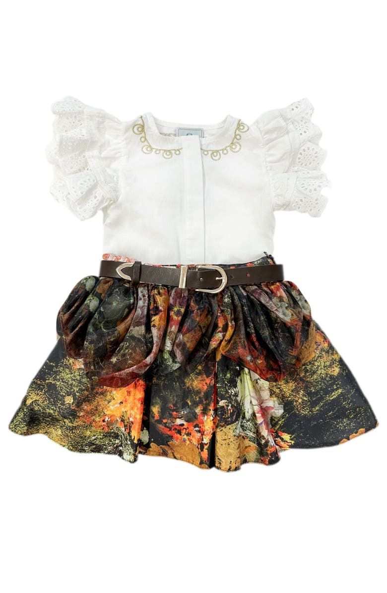 Petite Maison Kids Alexis Blouse and Skirt Set, Main, color, Brown Flower Print