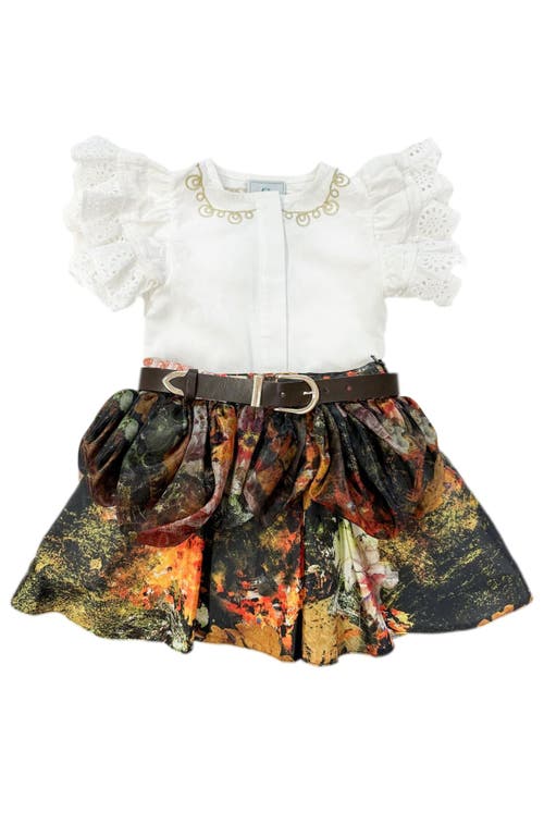 Petite Maison Kids Alexis Blouse And Skirt Set In Brown Flower Print
