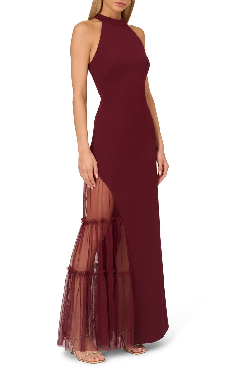 Adrianna Papell Stretch Mesh & Knit Crepe Gown, Main, color, 