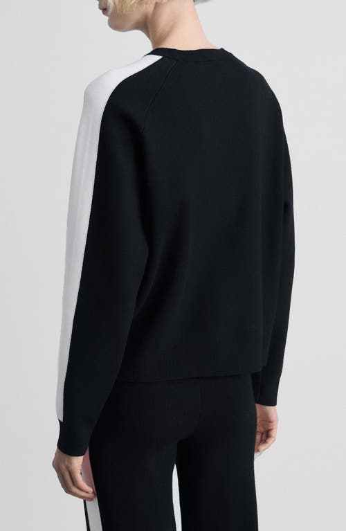 Mango Stripe Sleeve Crewneck Sweater In Black