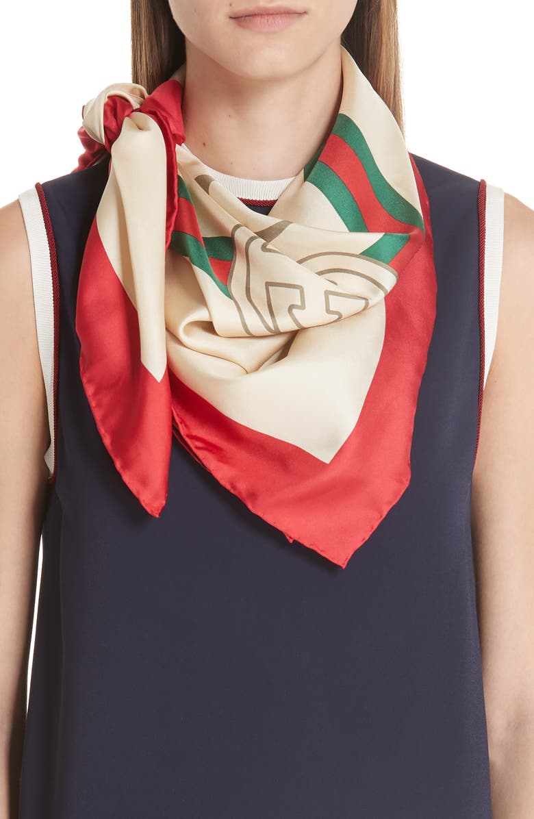 Gucci Future Logo Silk Twill Scarf, Alternate, color,