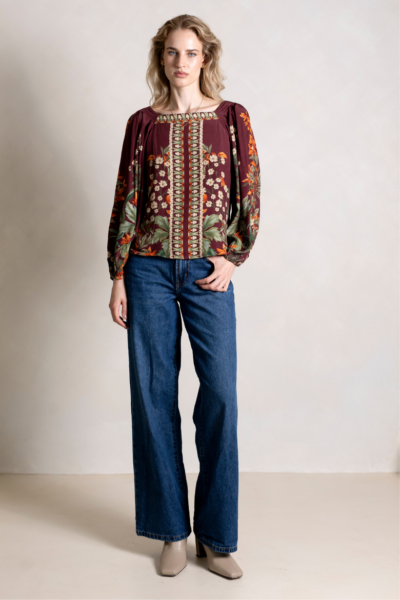 Harlow Top, Alternate, color, Burgundy Floral