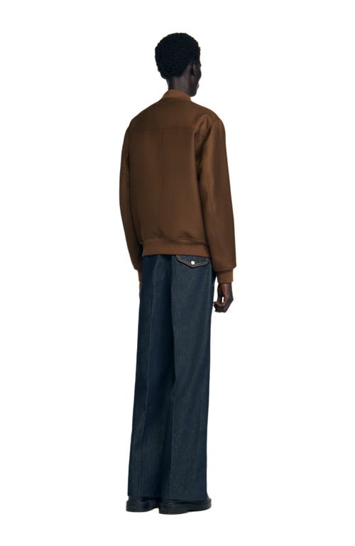Sandro Mens Tobacco Brown Regular-fit Ribbed-collar Wool-blend Bomber Jacket In Brown