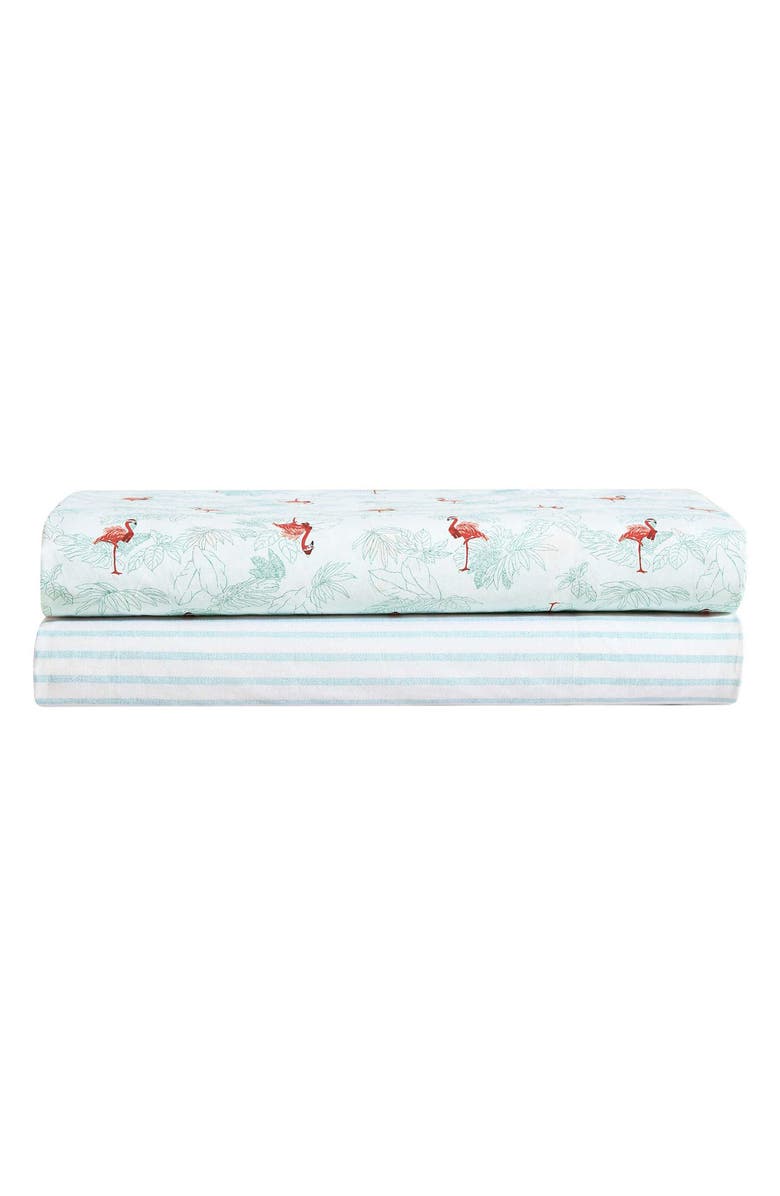Tommy Bahama Flamingo Santa Cotton Percale Sheet Set, Alternate, color, Aqua/ Red