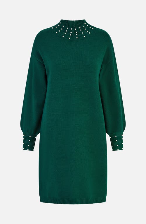 Yumi Bead Detail Knitted Sweater Dress In Green