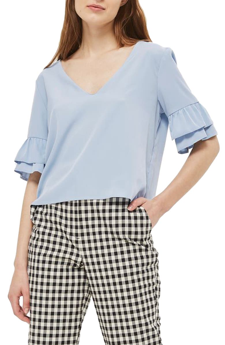 Topshop Tie Back Ruffle Sleeve Top, Main, color, 
