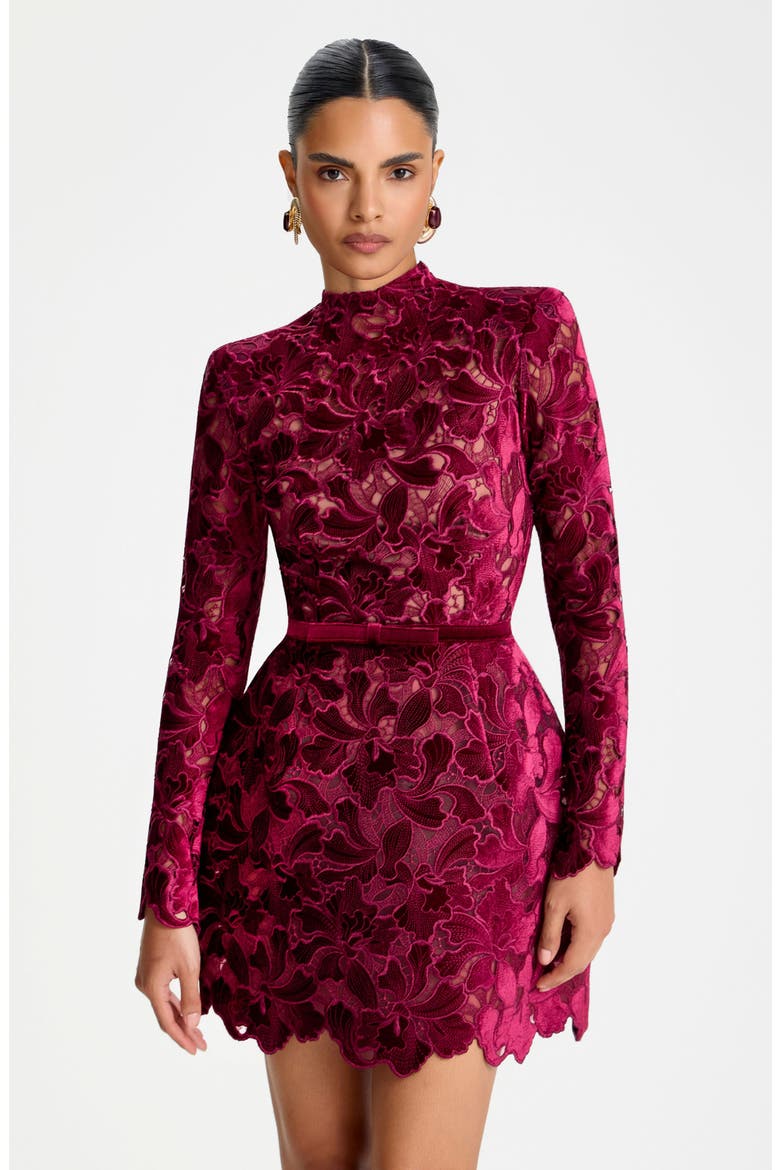 Lydia Floral Lace Long Sleeve Minidress, Alternate, color, BURGUNDY