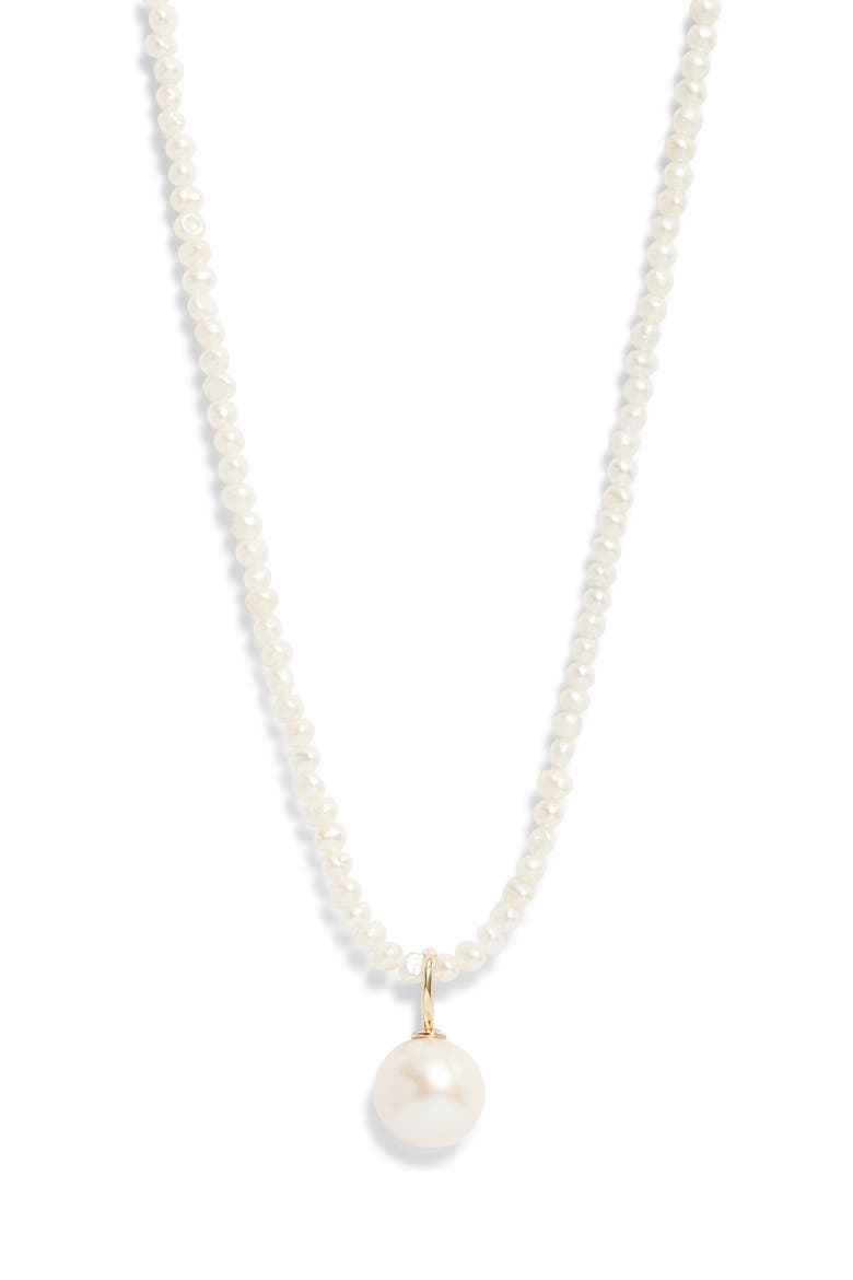 Freshwater Pearl Long Pendant Necklace, Main, color, WHITE- 14K YELLOW GOLD