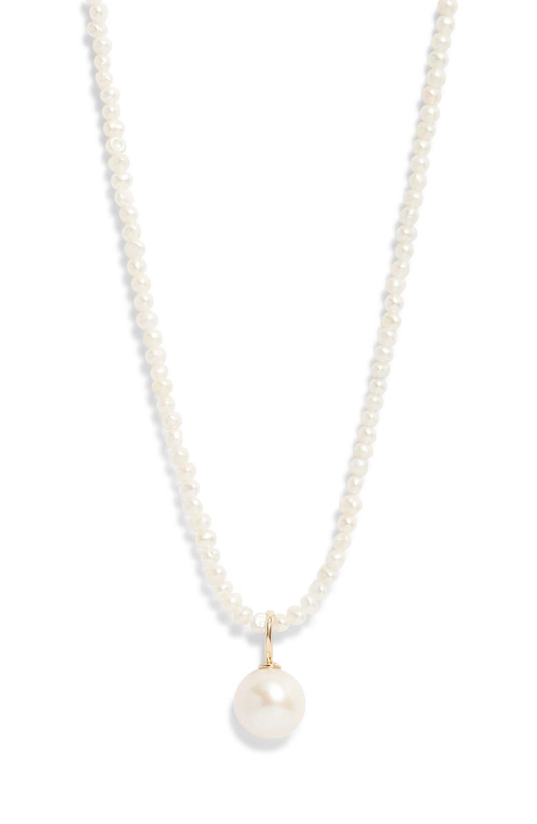 Nordstrom Freshwater Pearl Long Pendant Necklace, Main, color, White- 14K Yellow Gold
