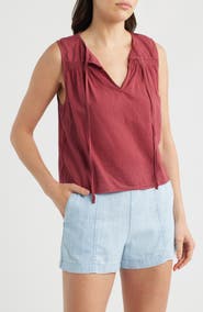 Bella Dahl Lace Trim Tie Neck Sleeveless Top