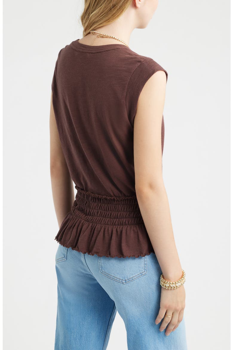Smocked Waist Peplum Muscle Tank, Alternate, color, BROWN MALICACIA