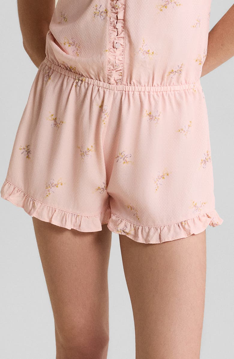 Etam Solia Floral Swiss Dot Ruffle Trim Sleep Romper, Main, color, Imp Fond Rose