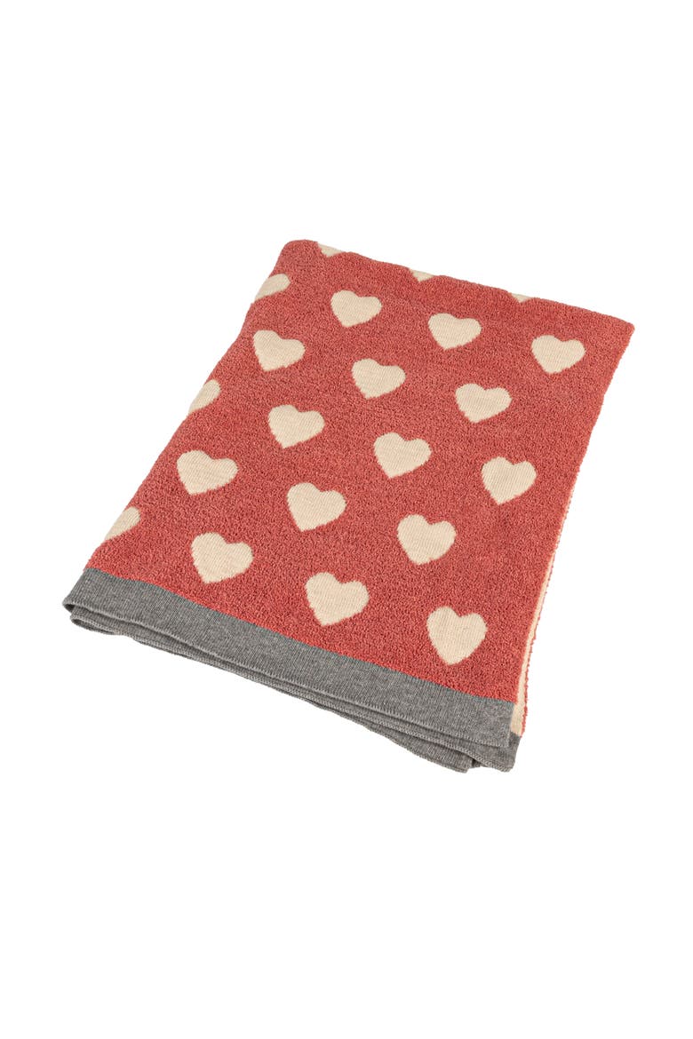 Cotton Blend Knit Baby Blanket with Printed Hearts, Pink and White, Main, color, Pink