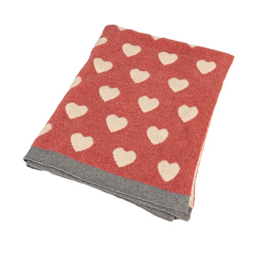 Storied Home Cotton Blend Knit Baby Blanket With Printed Hearts, Pink And White