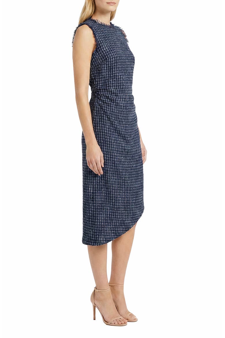 Tweed Asymmetric Midi Dress, Alternate, color, NAVY