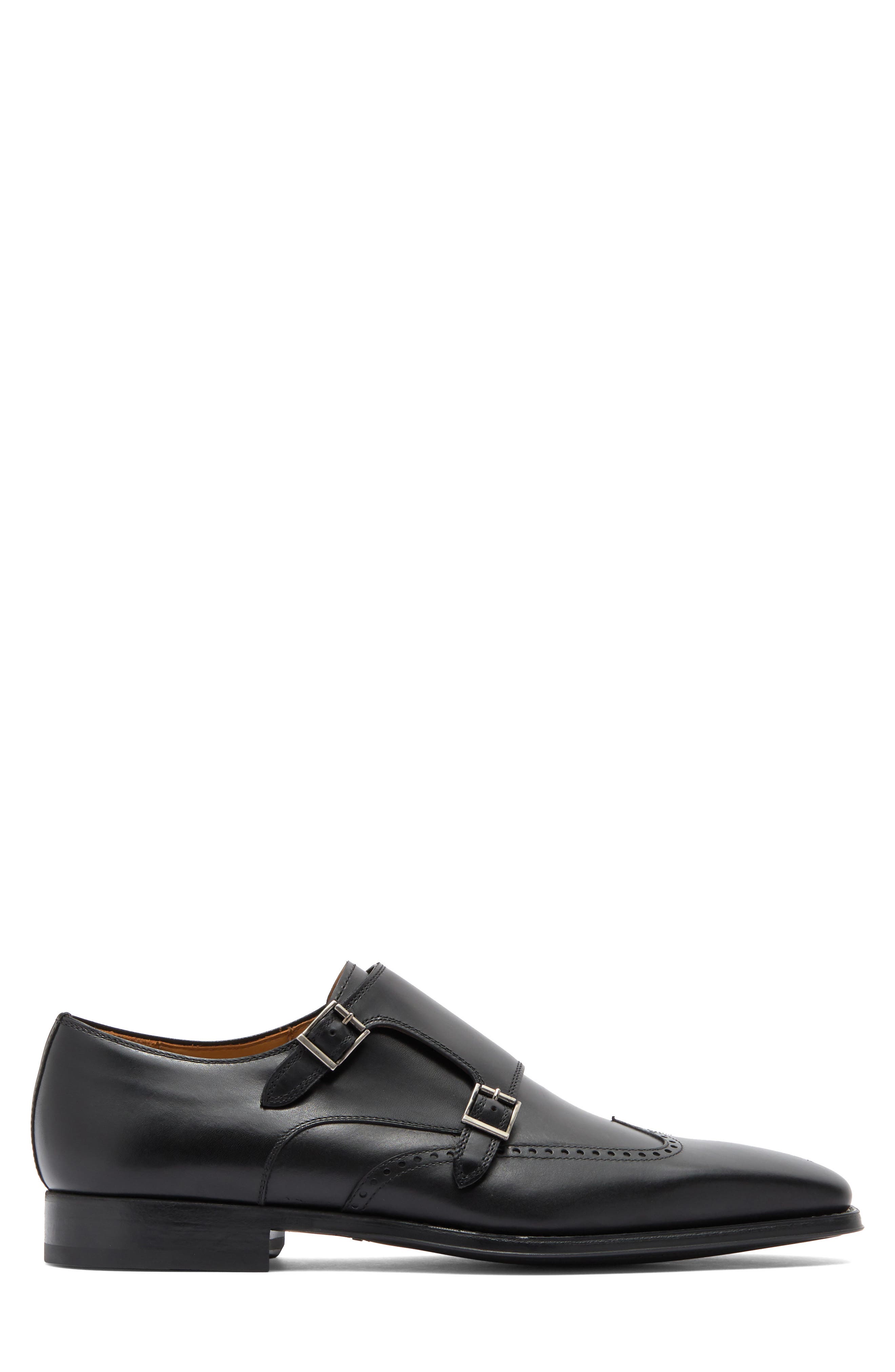 Magnanni Helios Wing Double Monk Strap Shoe, Alternate, color, Black