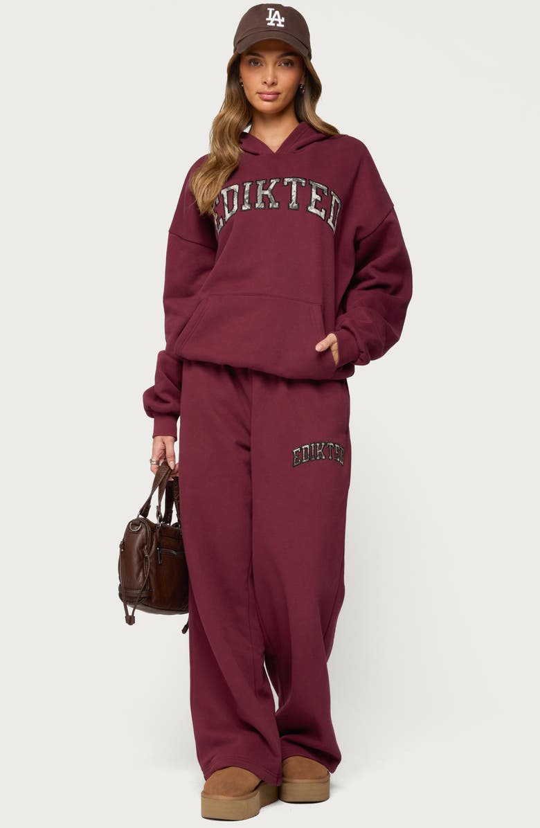 EDIKTED Camo Crush Oversize Fleece Logo Hoodie, Alternate, color, Burgundy