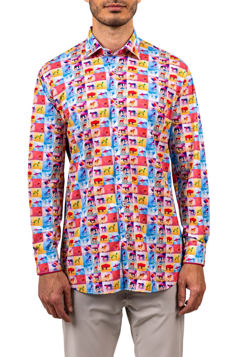 Fibonacci Stretch Ascension 3307 Contemporary Fit Button-Up Shirt, Main, color, PINK MULTI