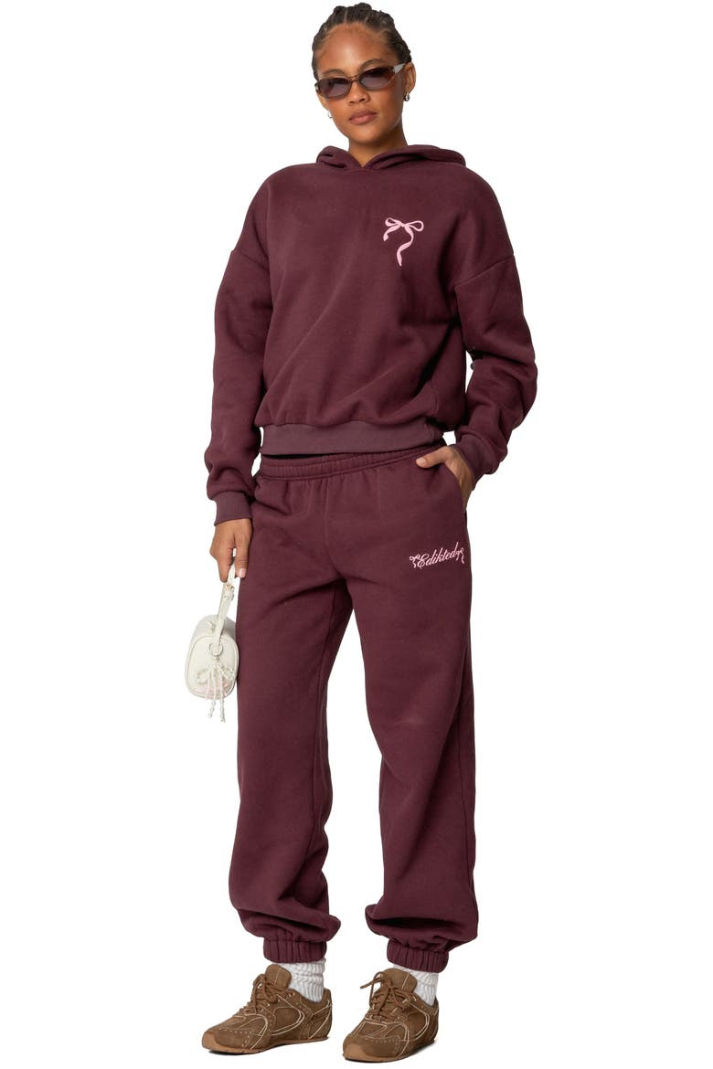 Sasha Bow Detail Sweatpants, Alternate, color, BURGUNDY