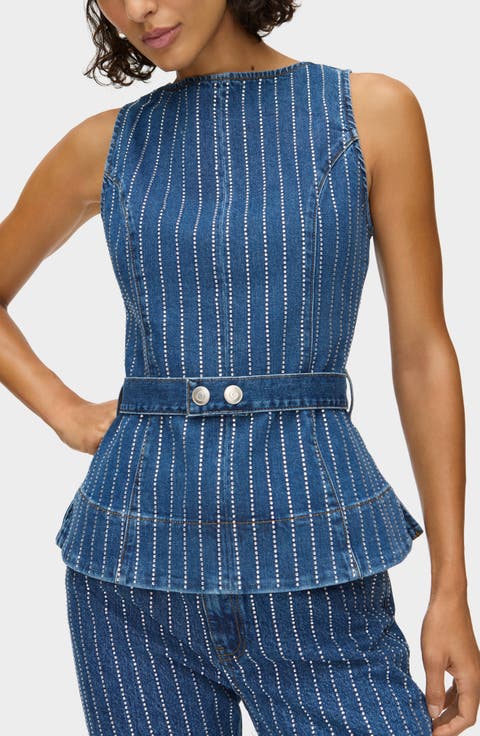 Trish Dimante Belted Denim Peplum