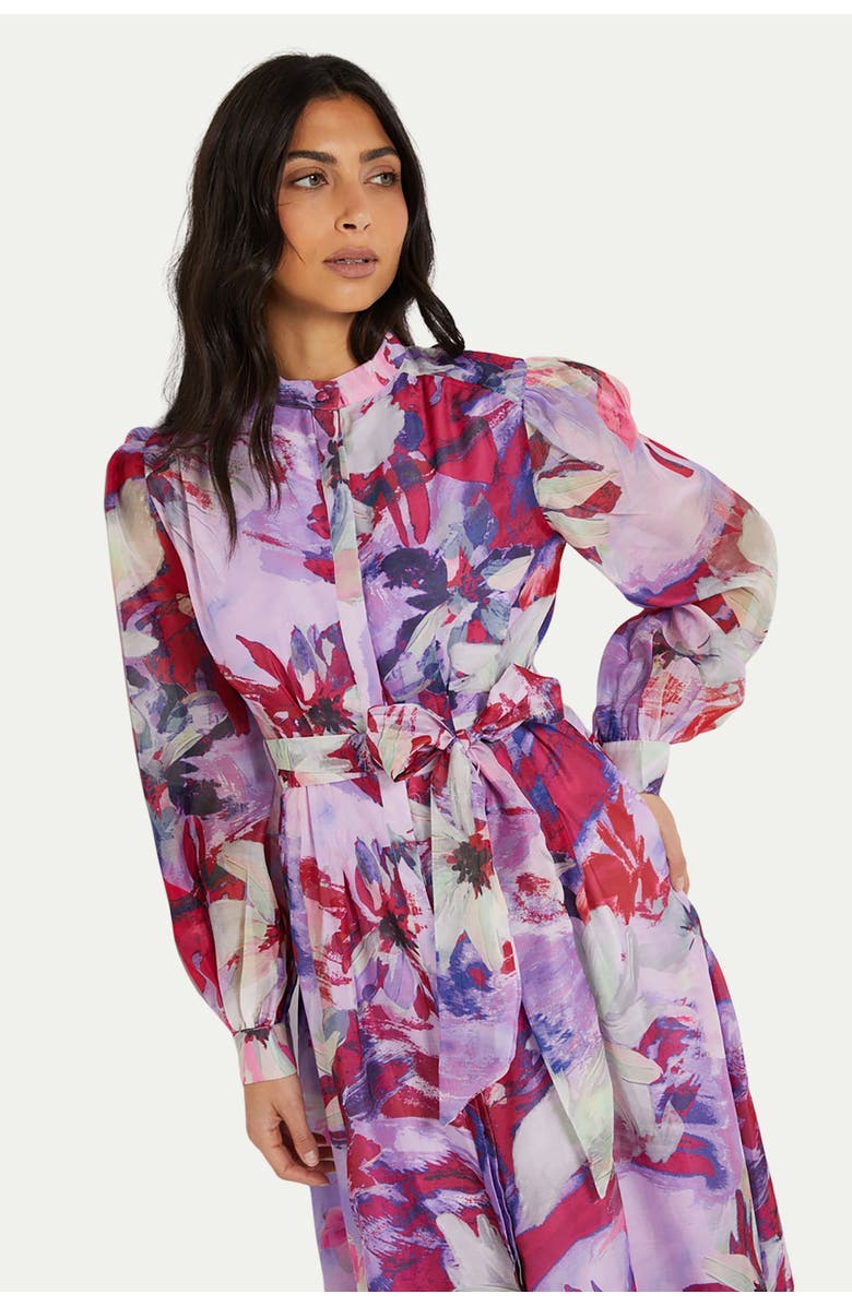 Wallis Floral Print Organza Midi Shirt Dress, Alternate, color, Pink