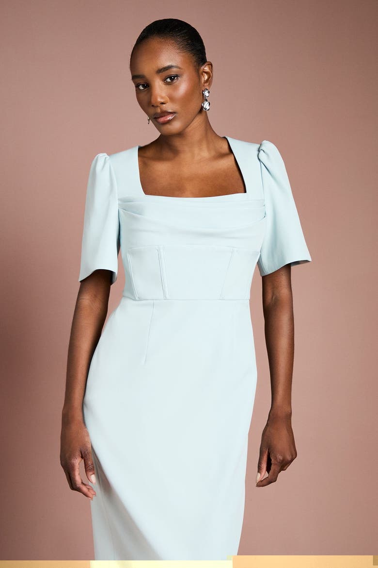 Corset Pencil Dress, Alternate, color, Duck Egg