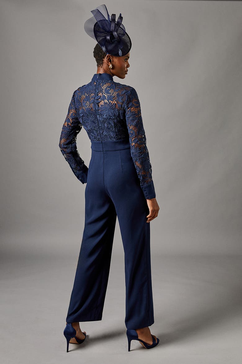 Lace Tie Neck Jumpsuit, Alternate, color, Navy