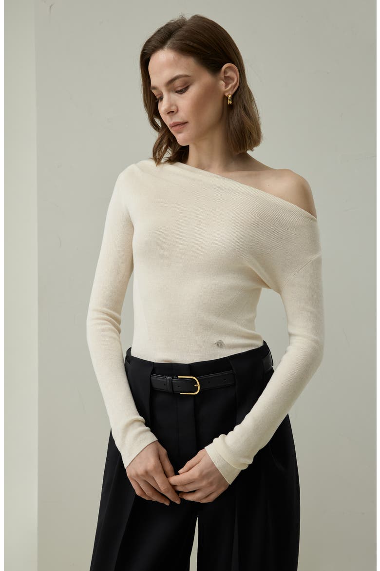 Elegant Off-Shoulder Silk-Cashmere Top, Alternate, color, Lily White