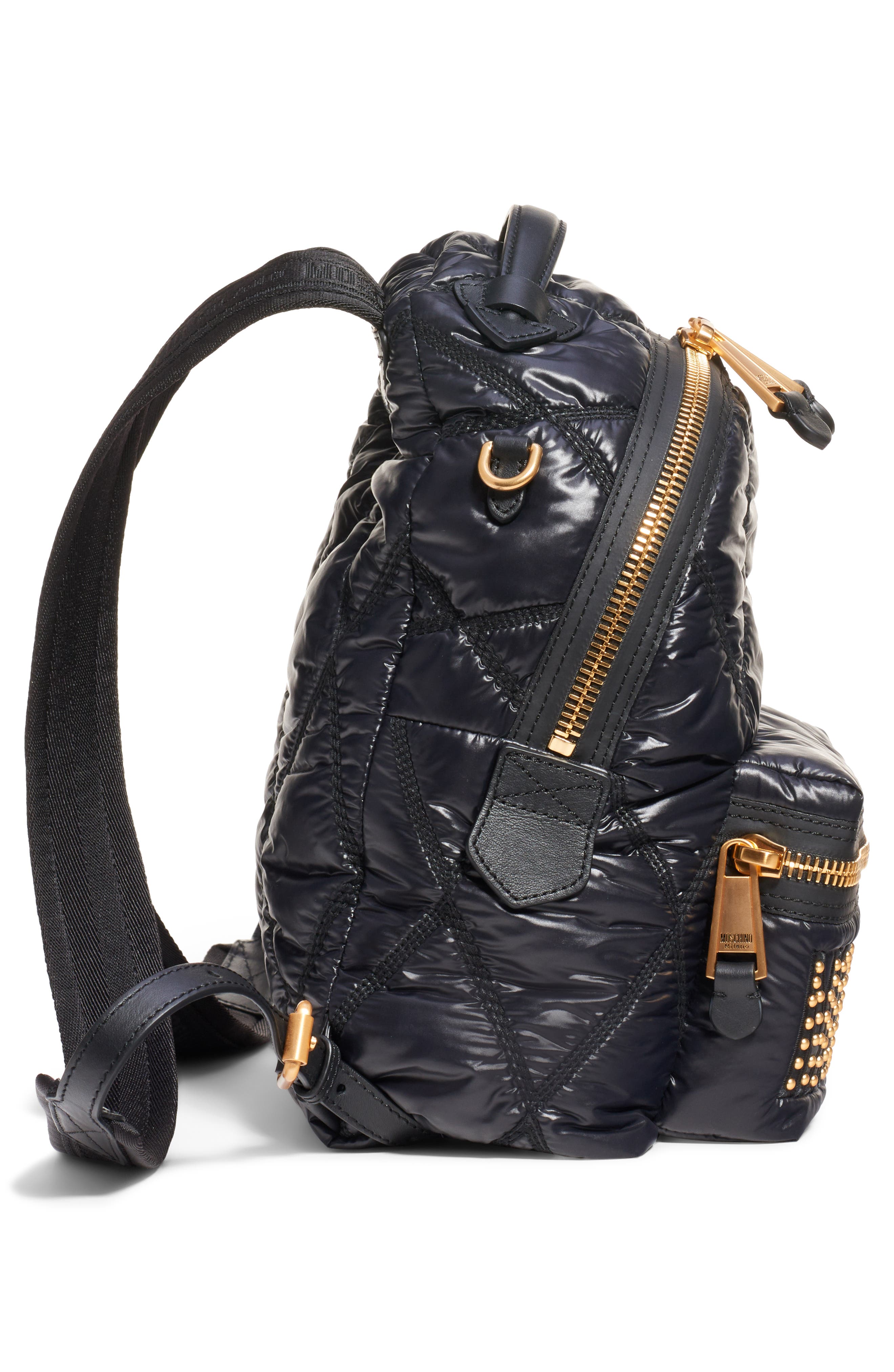 Moschino Quilted Nylon Backpack, Alternate, color, 