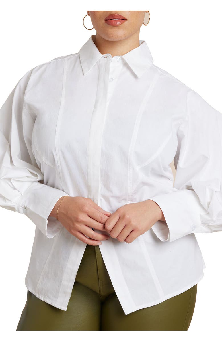 ELOQUII Cut Out Hem Button Up, Main, color, Optic White