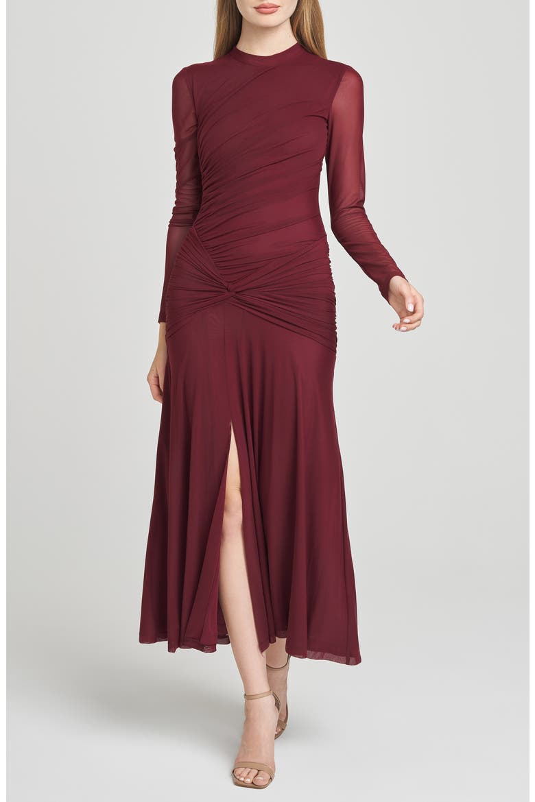 Selene Ruched Long Sleeve Dress, Main, color, MERLOT