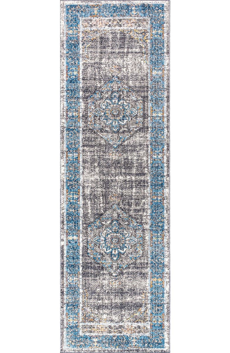 JONATHAN Y Anatolia Vintage Medallion Peacock Area Rug, Alternate, color, Peacock Blue/Gray