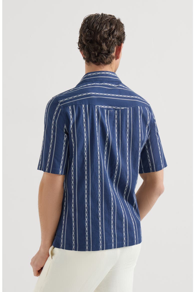 Seersucker short sleeve shirt, Alternate, color, Navy Blue