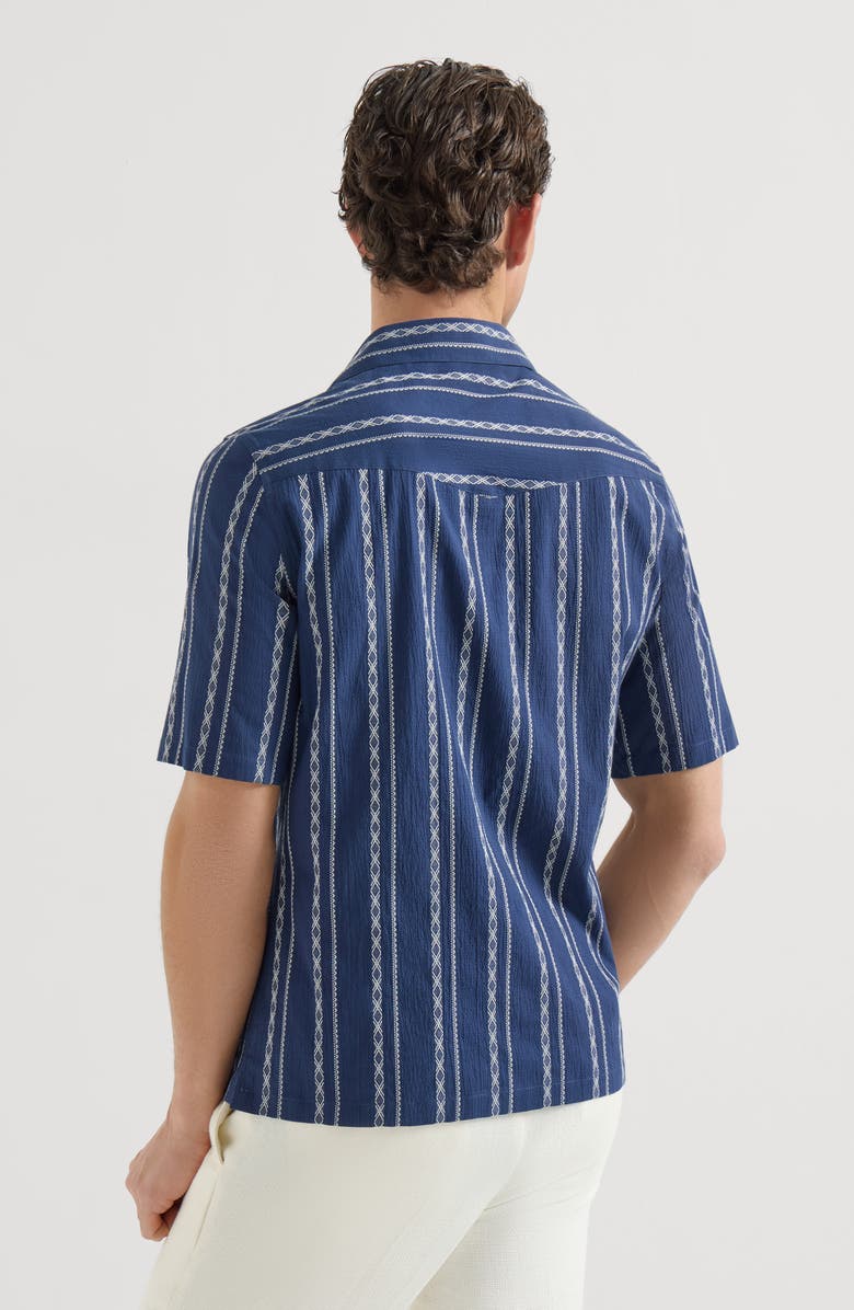 Brunello Cucinelli Seersucker short sleeve shirt, Alternate, color, Navy Blue