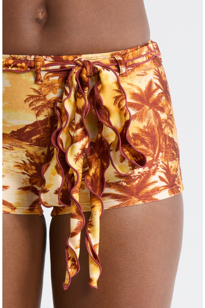 Lettuce Edge Tie Belt Swim Shorts, Alternate, color, VINTAGE VACAY