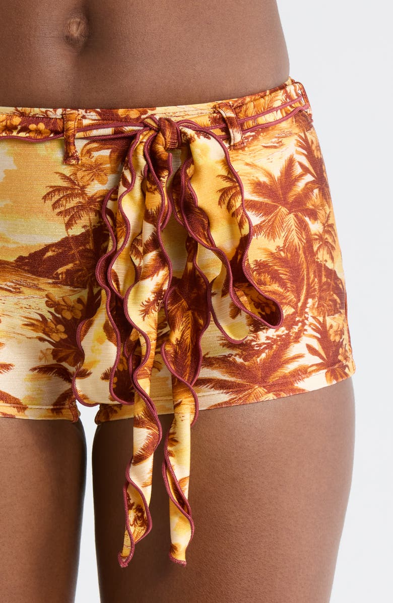 Kulani Kinis Lettuce Edge Tie Belt Swim Shorts, Alternate, color, Vintage Vacay