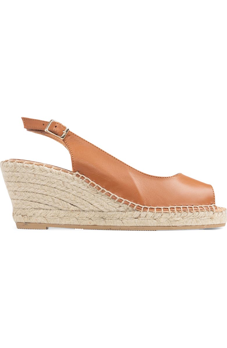 patricia green Peyton Slingback Espadrille Peep Toe Platform Wedge Sandal, Alternate, color, Cognac Leather