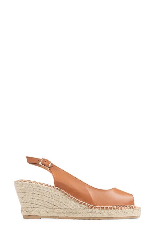 Shop Patricia Green Peyton Slingback Espadrille Peep Toe Platform Wedge Sandal In Cognac Leather