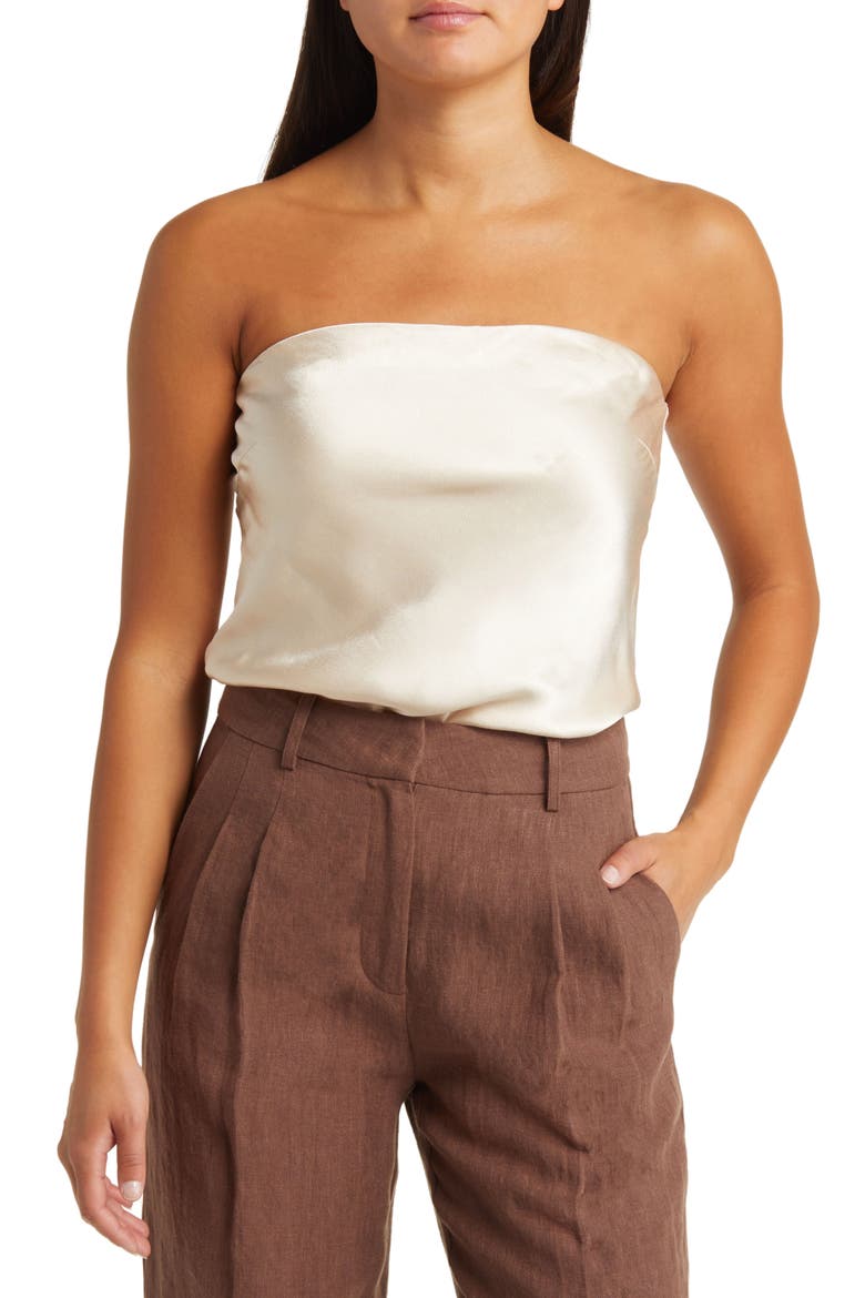 Riviera Strapless Satin Top, Main, color, TAUPE