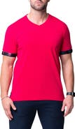 Maceoo Vivaldi Solid Skull Fuchsia Pink V-Neck Cotton T-Shirt