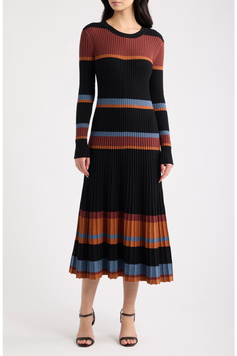 Long Sleeve Sweater Dress, Main, color, BLACK MULTI